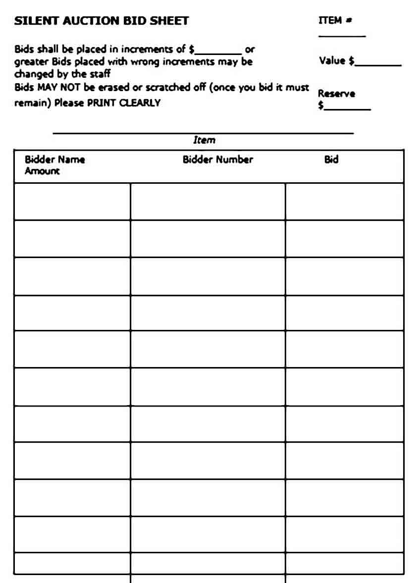 Silent Auction Bid Sheet templates