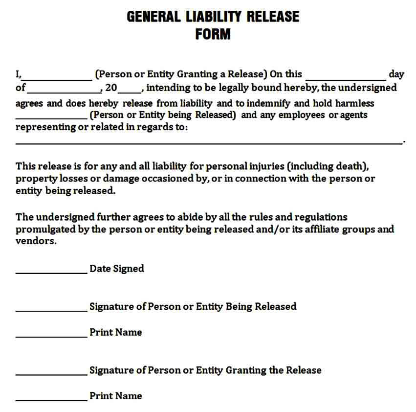 Simple General Release of Liability Form