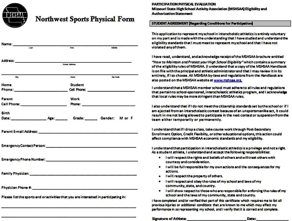 Sports Physical Form Format