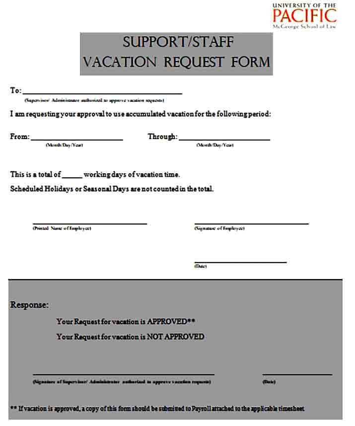 Staff Vacation Request Form