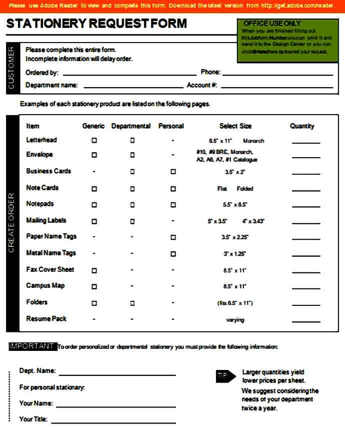 Stationery Requisition Form