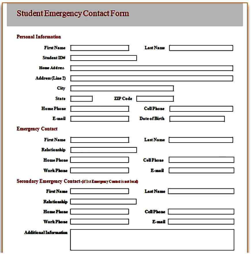 Student Emergency Contact Form