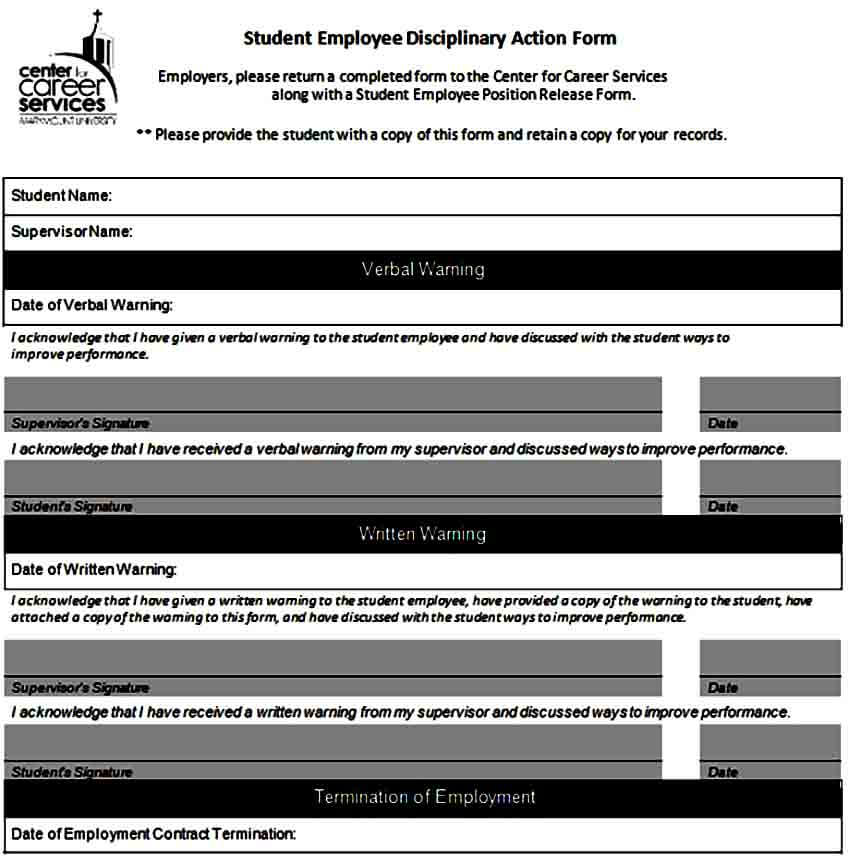 Student Employee Disciplinary Action Form