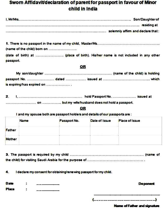 Sworn Affidavit Form for Child Passport | Mous Syusa