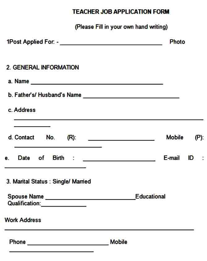 Teacher Job Application Form Mous Syusa