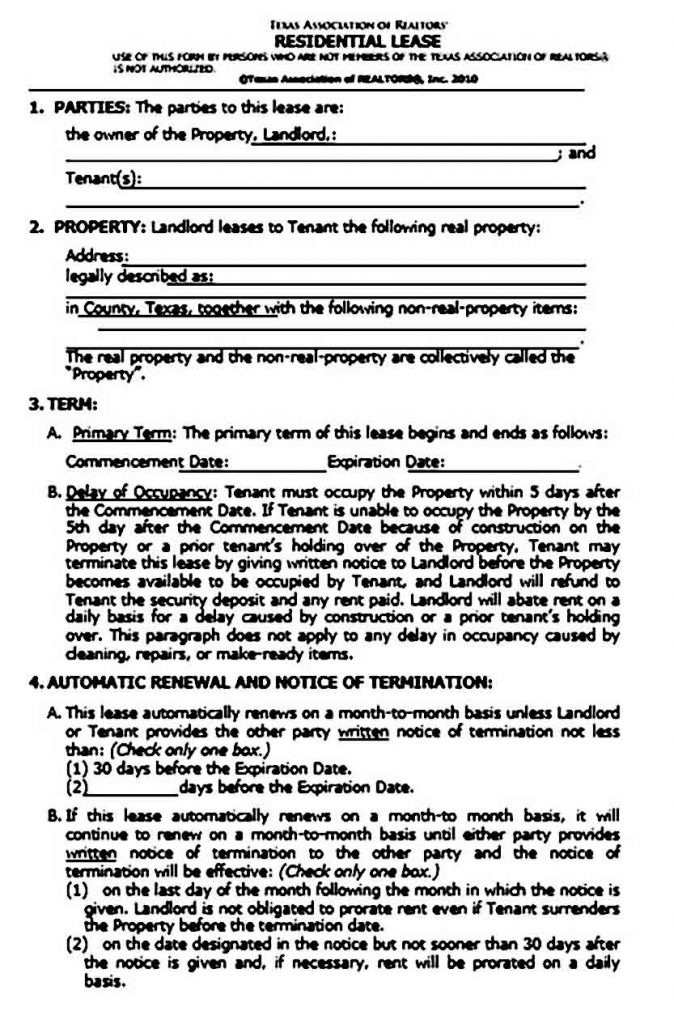 Texas Residential Lease Agreement Mous Syusa