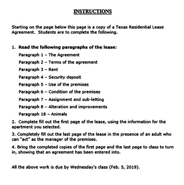 Sample Texas Residential Lease Agreement Printable Mous Syusa