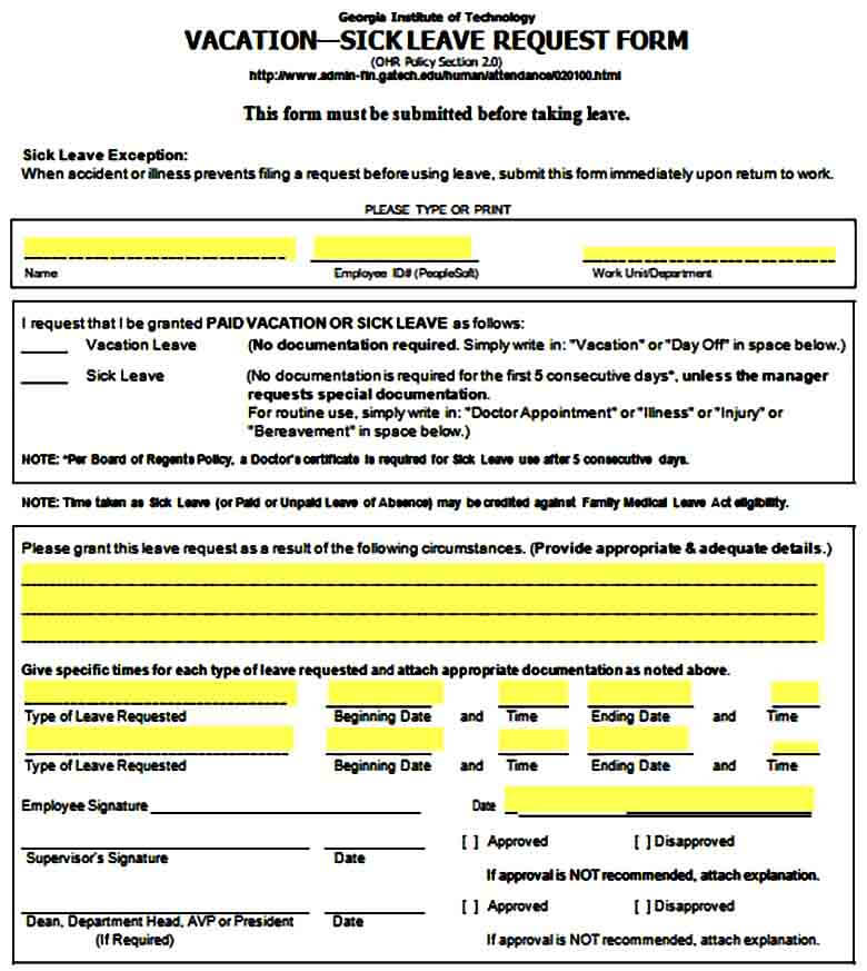 Vacation Leave Request Form