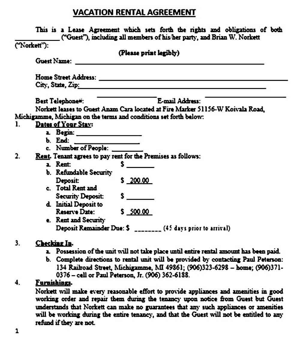 Free Printable Vacation Rental Agreement