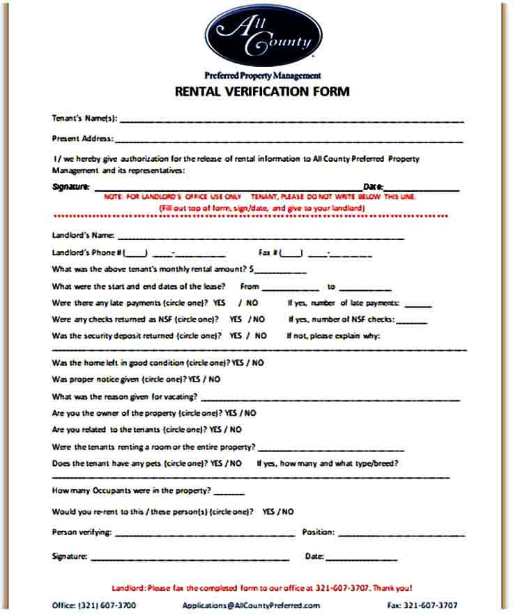 Verification Form Rental Agreement