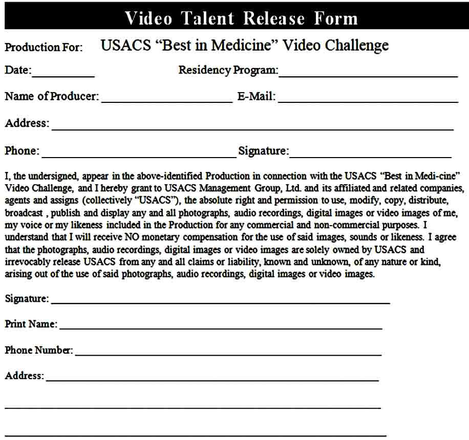 Video Talent Release Form