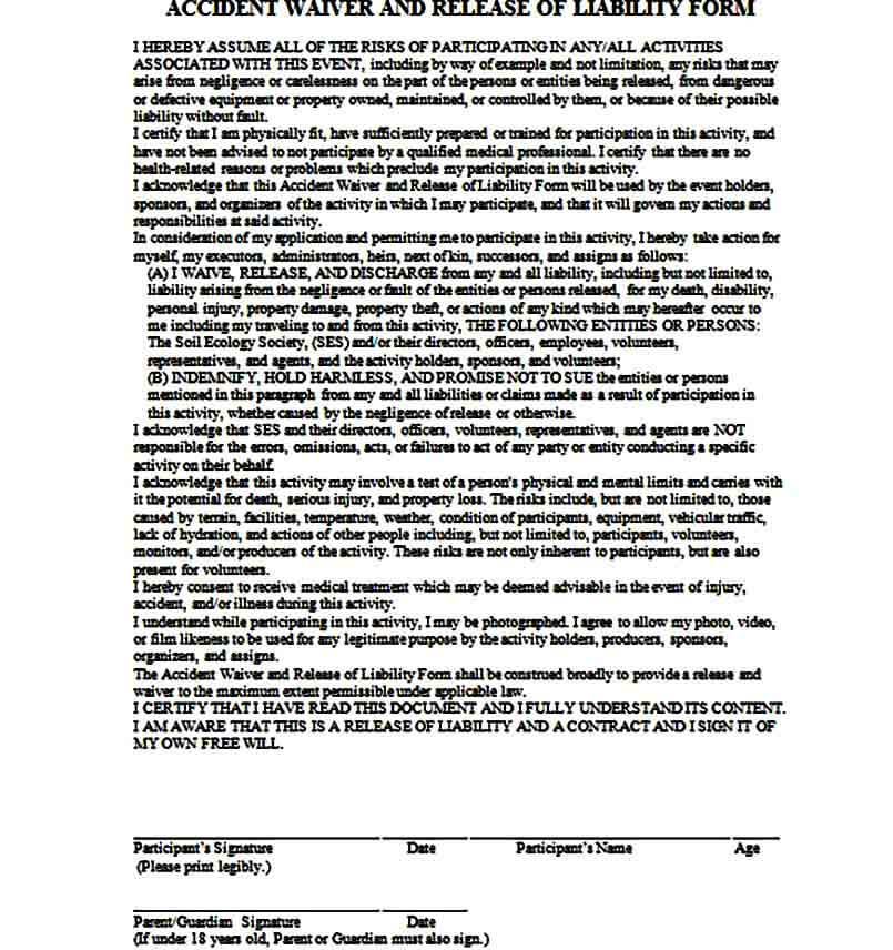 Waiver and Release of Liability Form