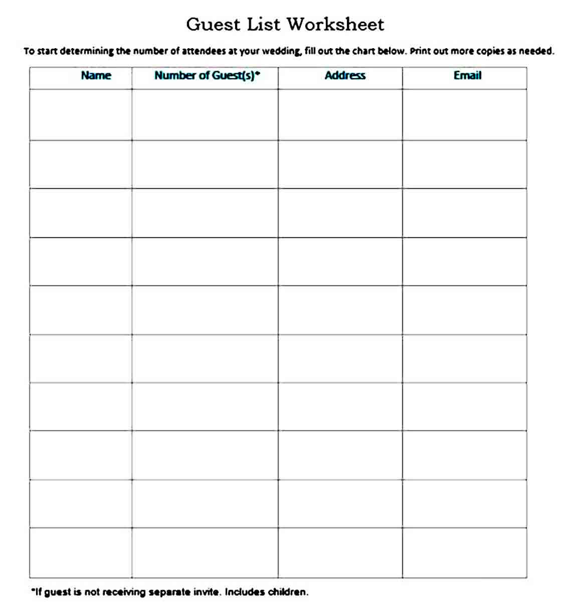 Wedding Guest List templates