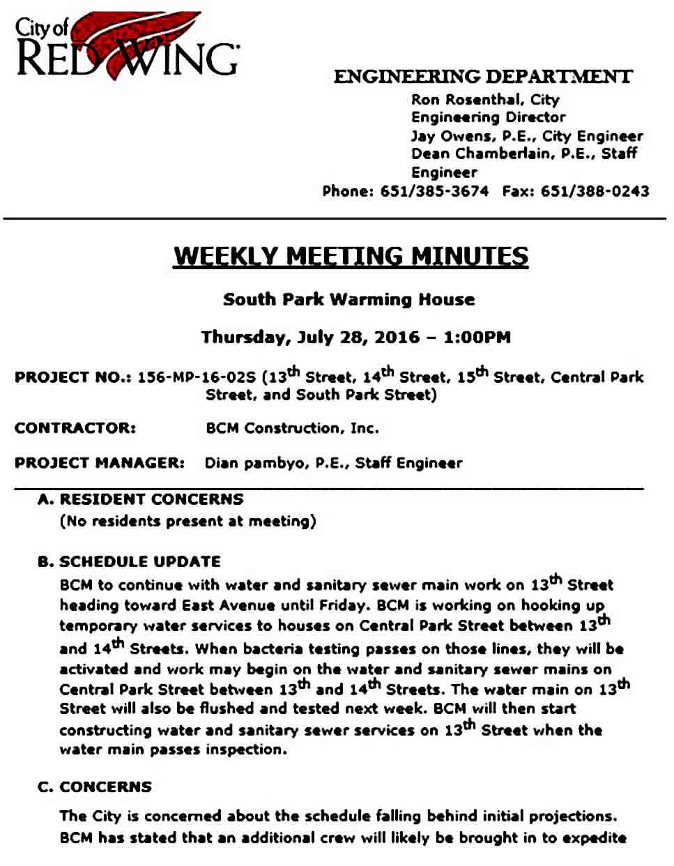 Weekly Meeting Minutes