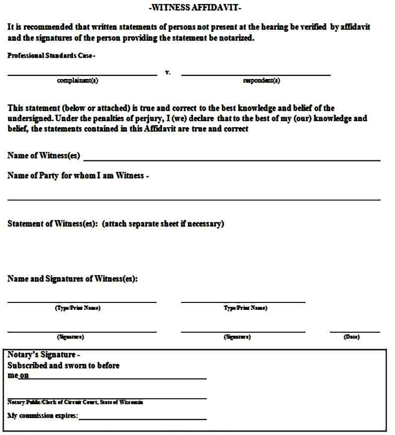 Witness Statement Affidavit Form