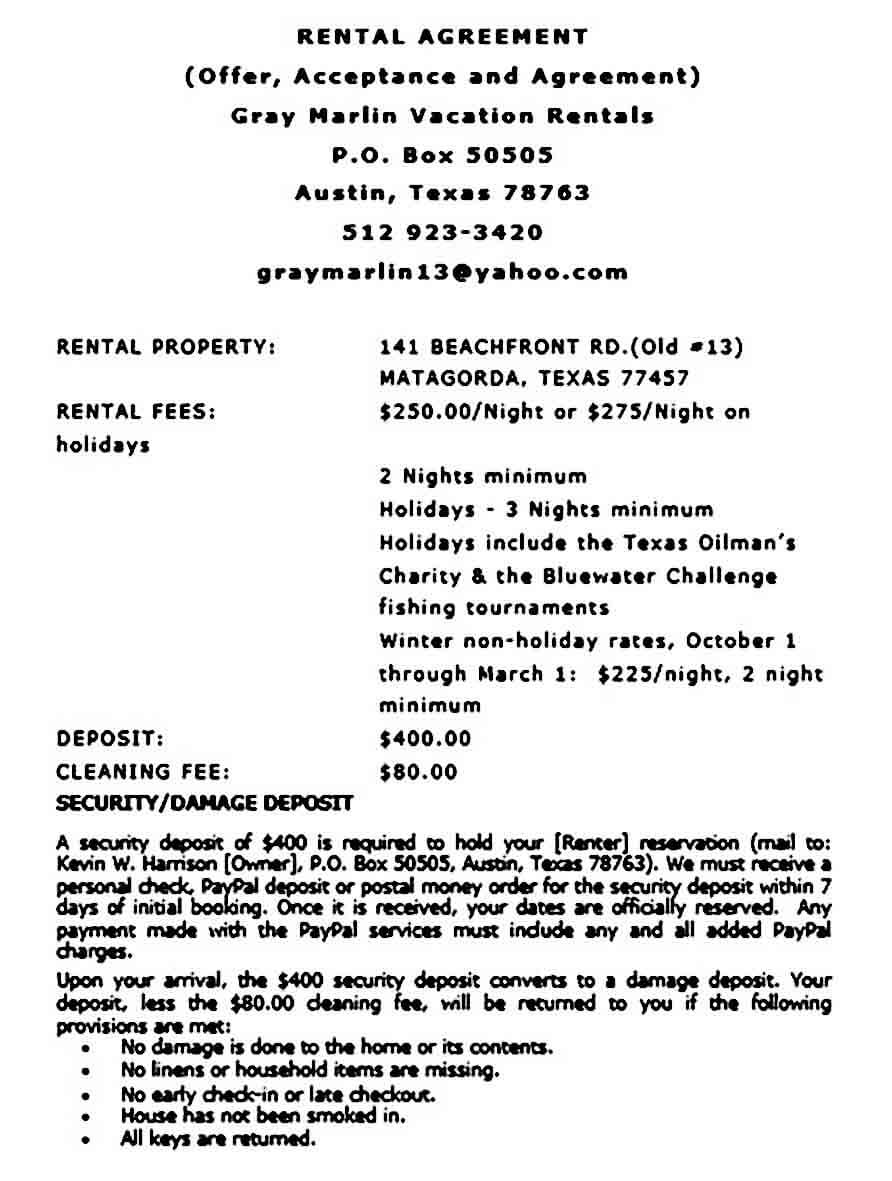 Word Vacation Rental Agreement