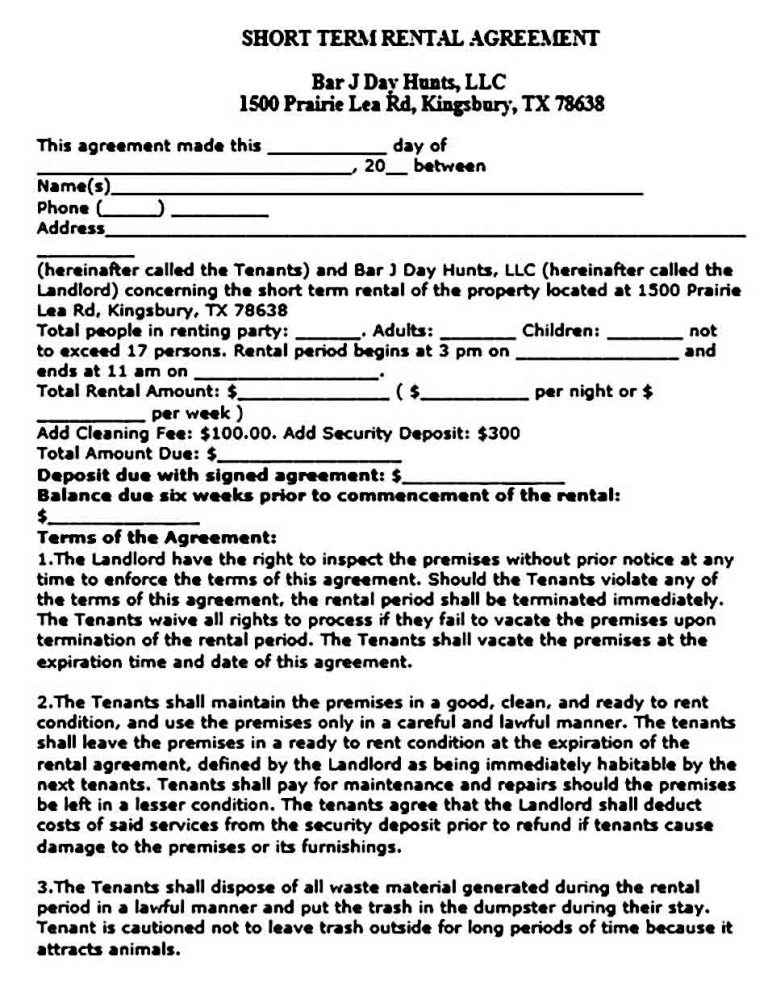 Sample Short Term Rental Agreement Template | Mous Syusa