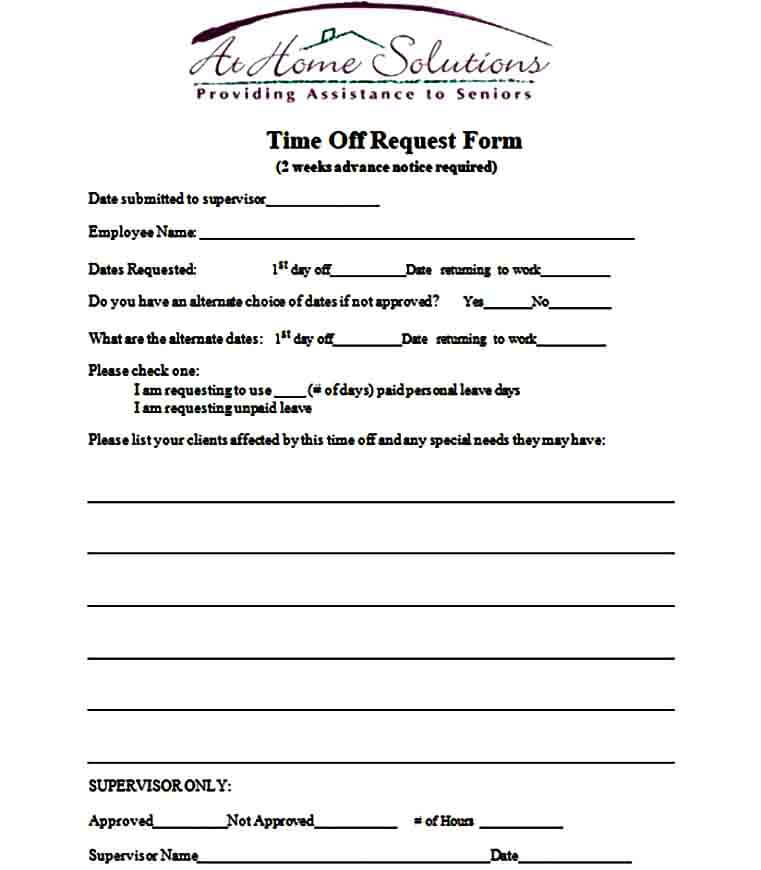 advance time off request form