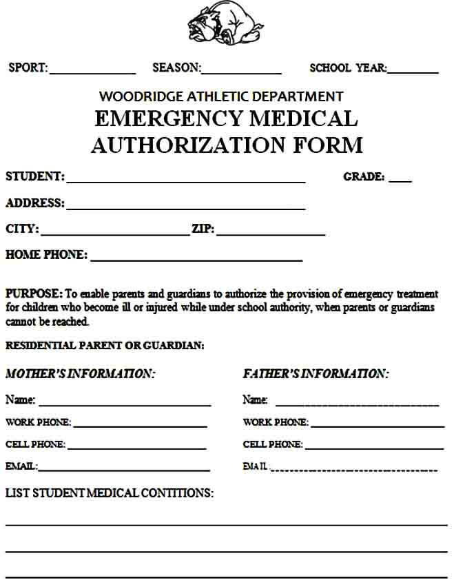 athletic medical authorization form