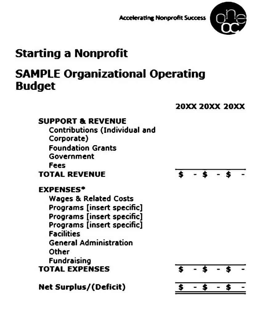 basic non profit budget templates