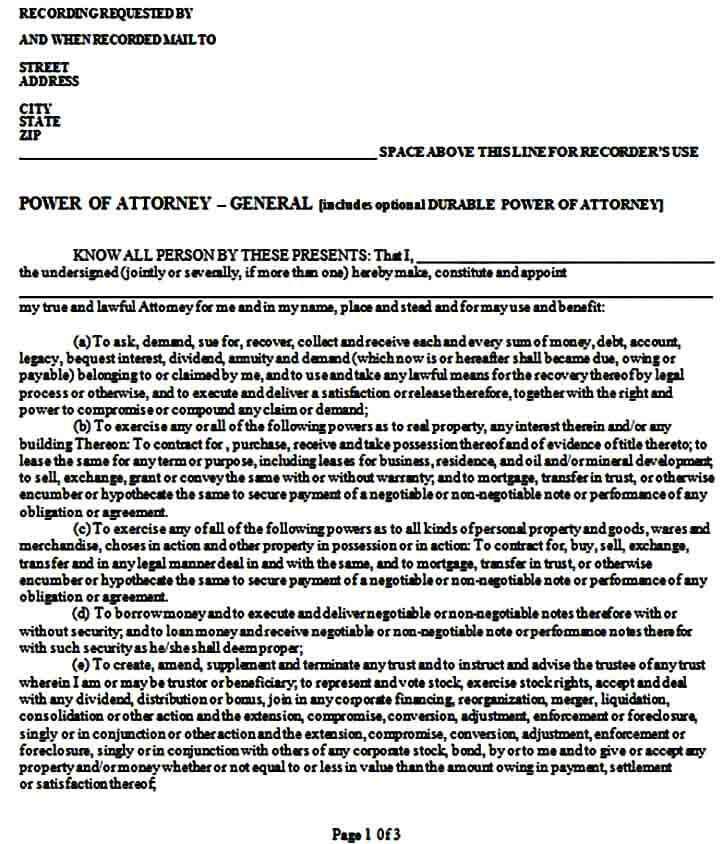 blank durable power of attorney form