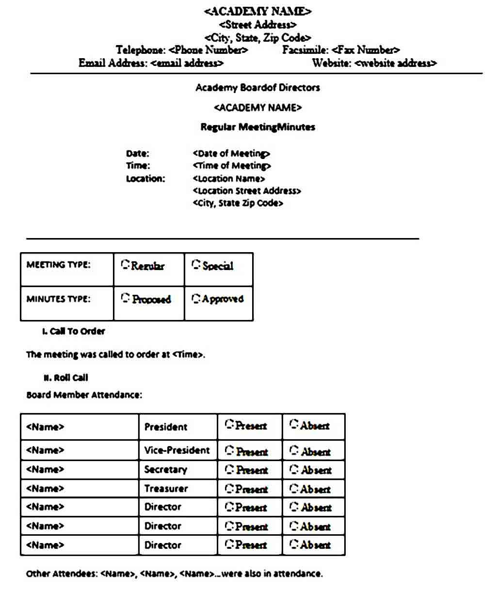 board meeting minutes templates