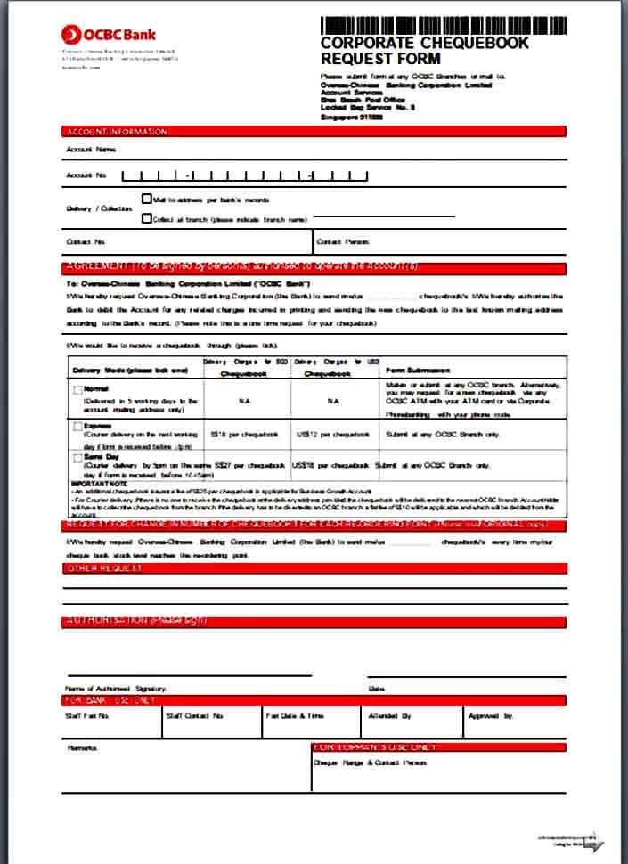 corporate cheque book request form