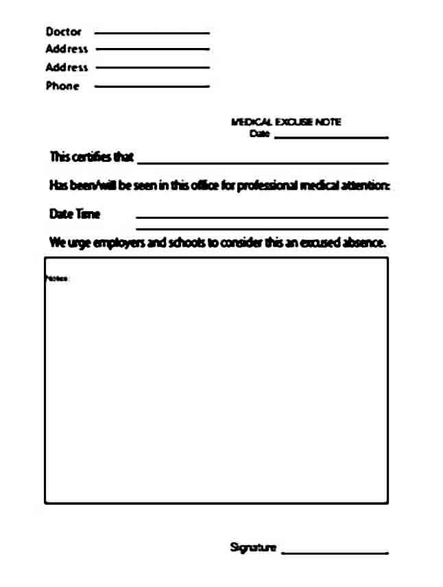 doctor excuse note templates