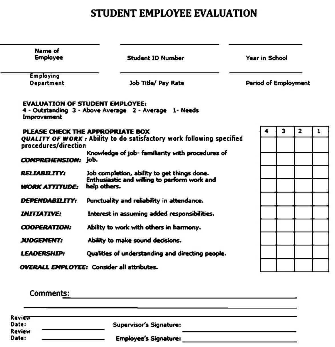 employee evaluation form