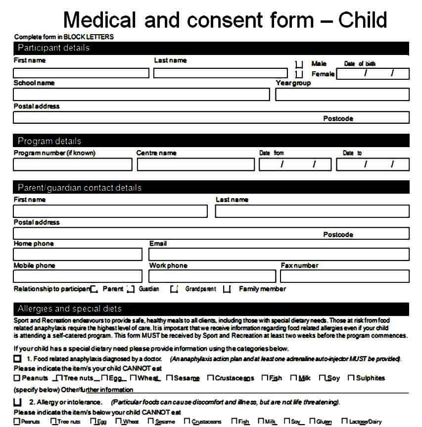 employee medical consent form templates