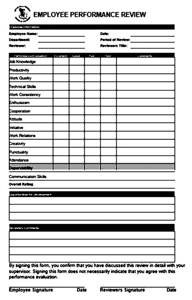 Employee Evaluation Form Printable | Mous Syusa