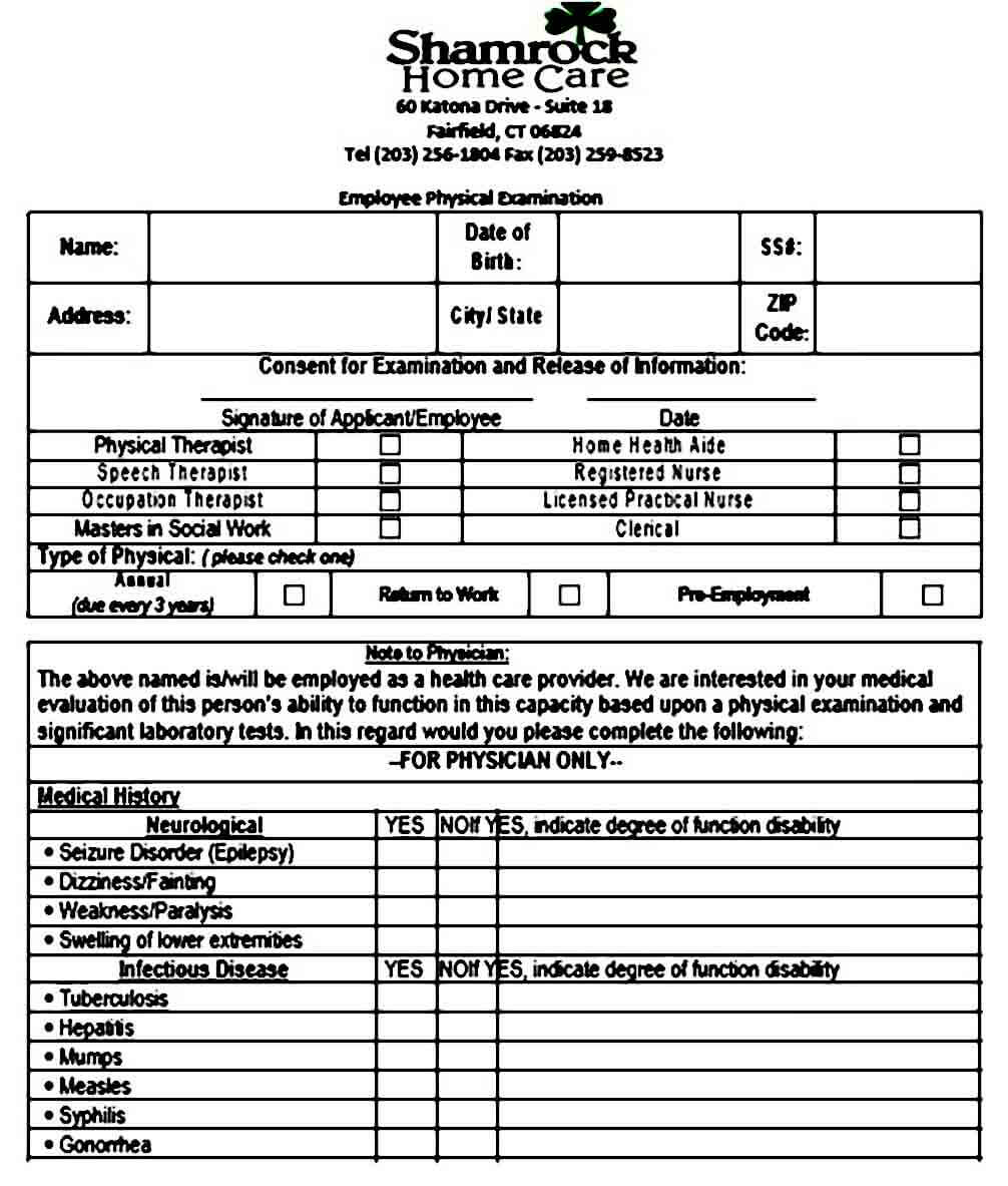 employee physical exam form