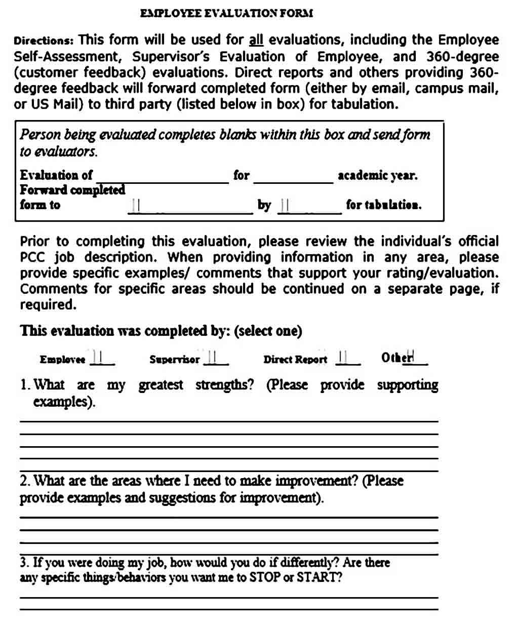 employee self evaluation form
