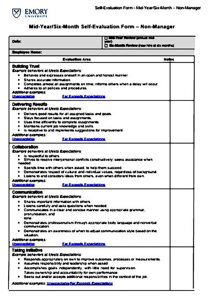 Employee Self Evaluation Sample Mous Syusa