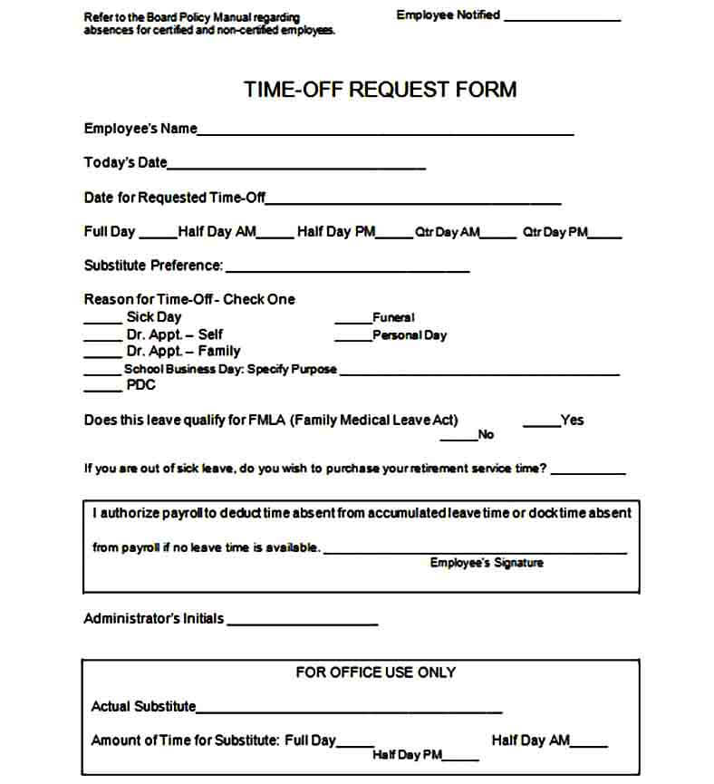 employer time off request form