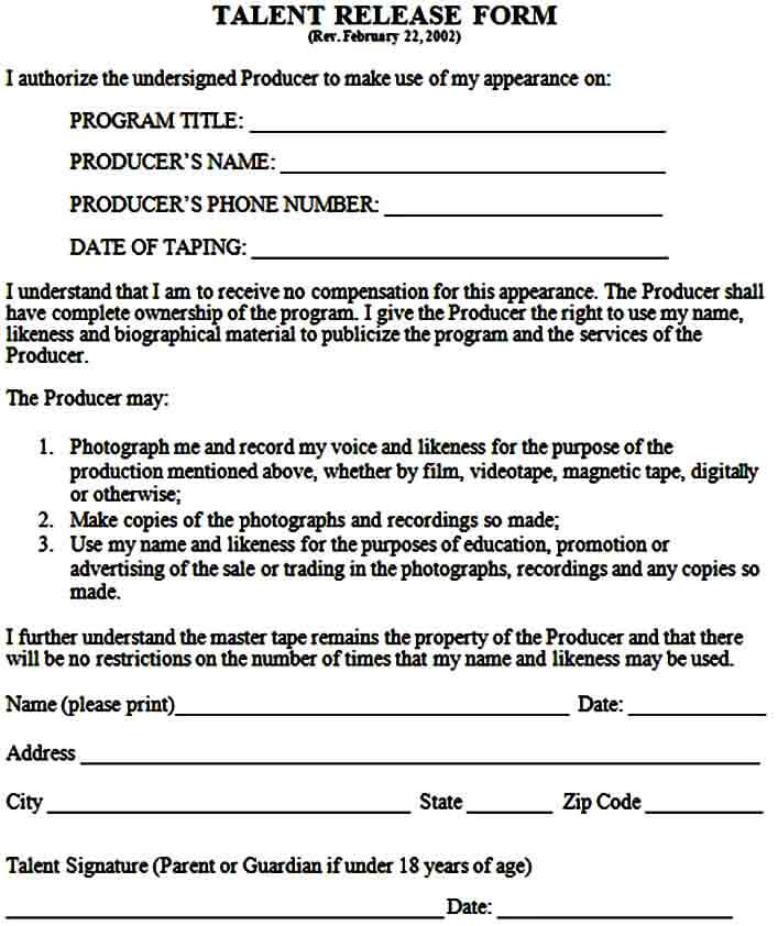 film talent release form