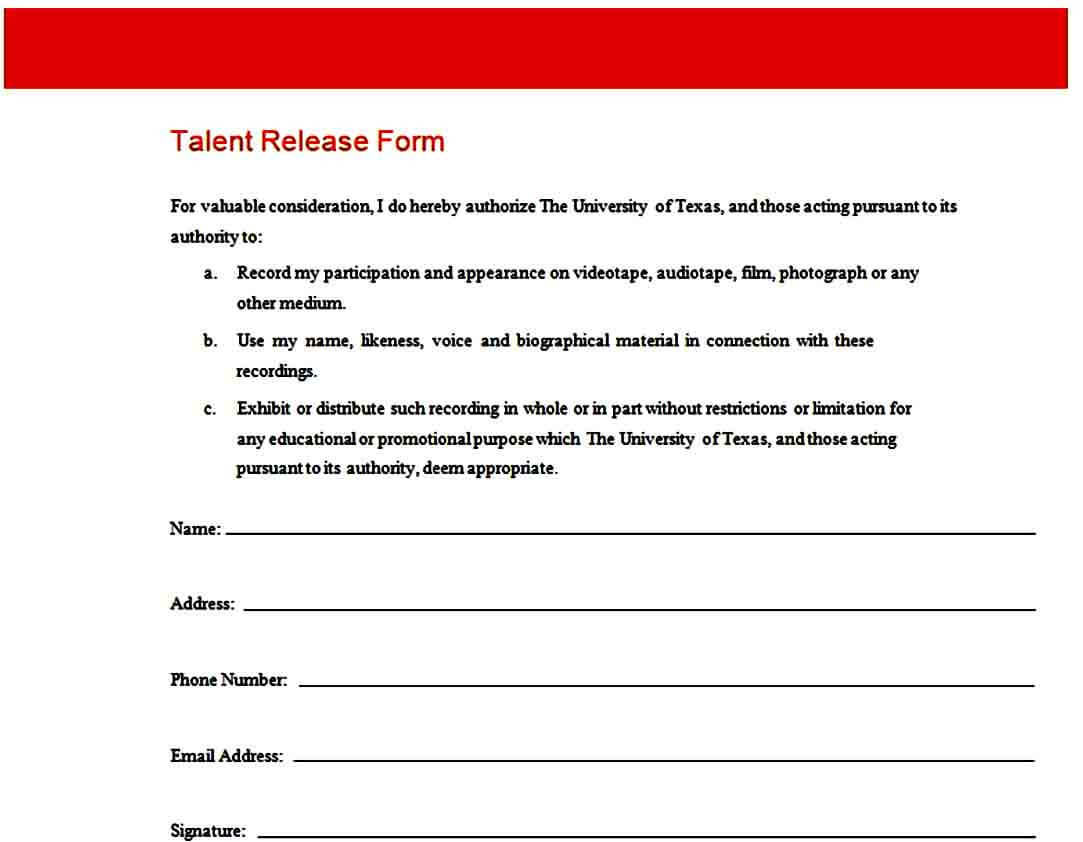 formal talent release form