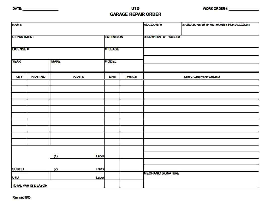 garage repair order form