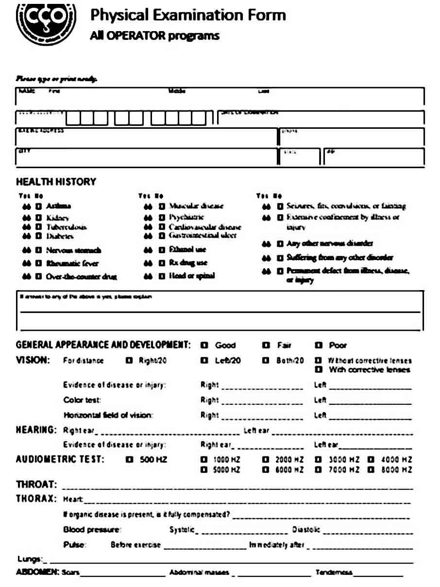 Basic Physical Exam Forms Free Printable