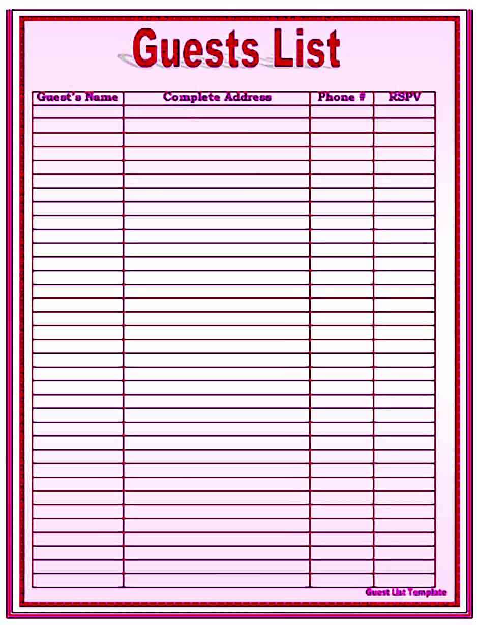 guest list templates