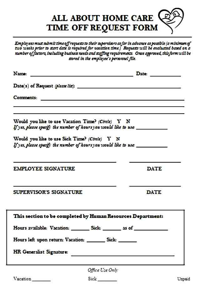 home care time off request form