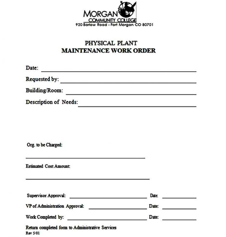 Template Maintenance Work Order Form | Mous Syusa