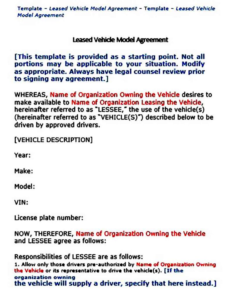 Sample Car Lease Agreement Template | Mous Syusa