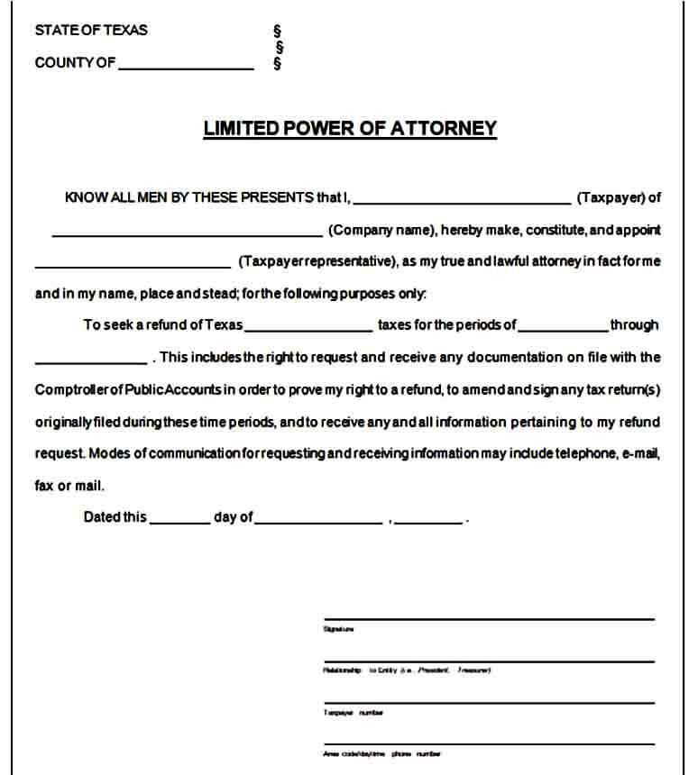 limited power of attorney form