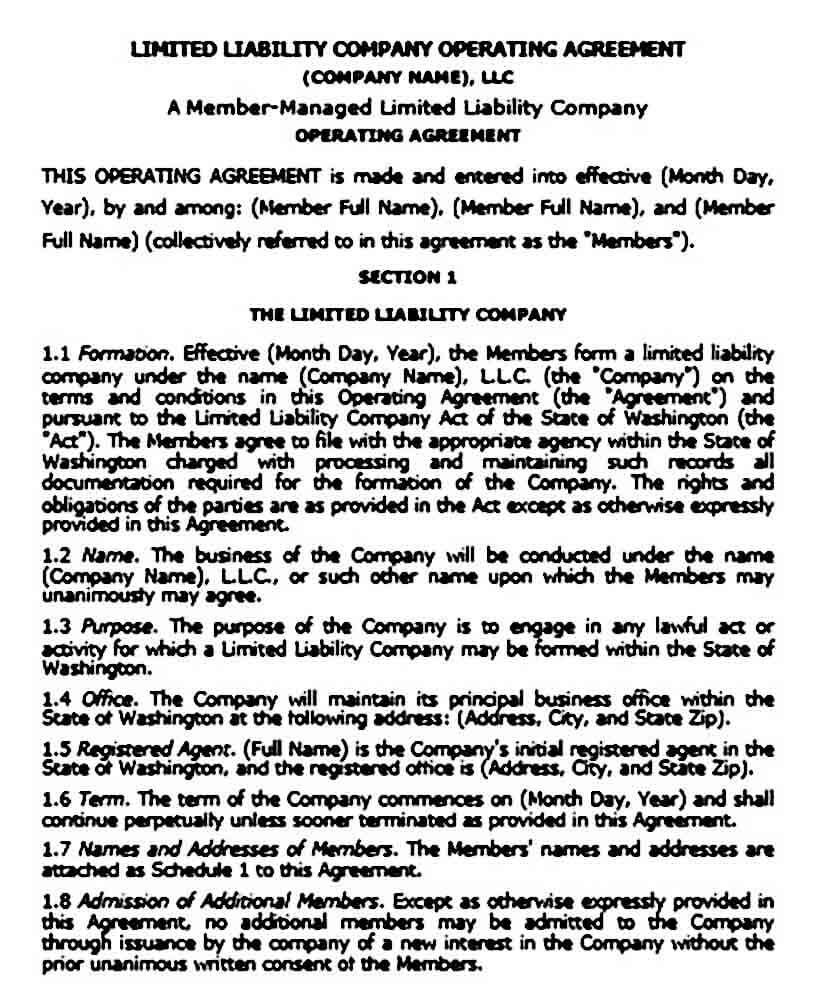 Operating Agreement Template Sample Mous Syusa