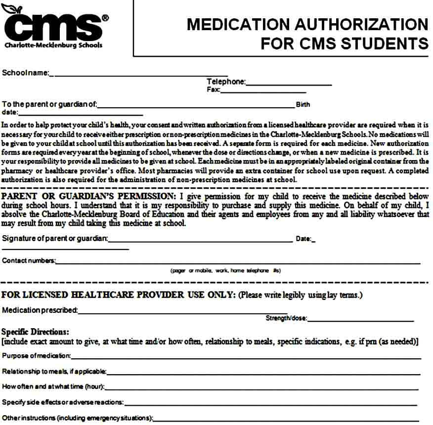 medical authorization form for cms students