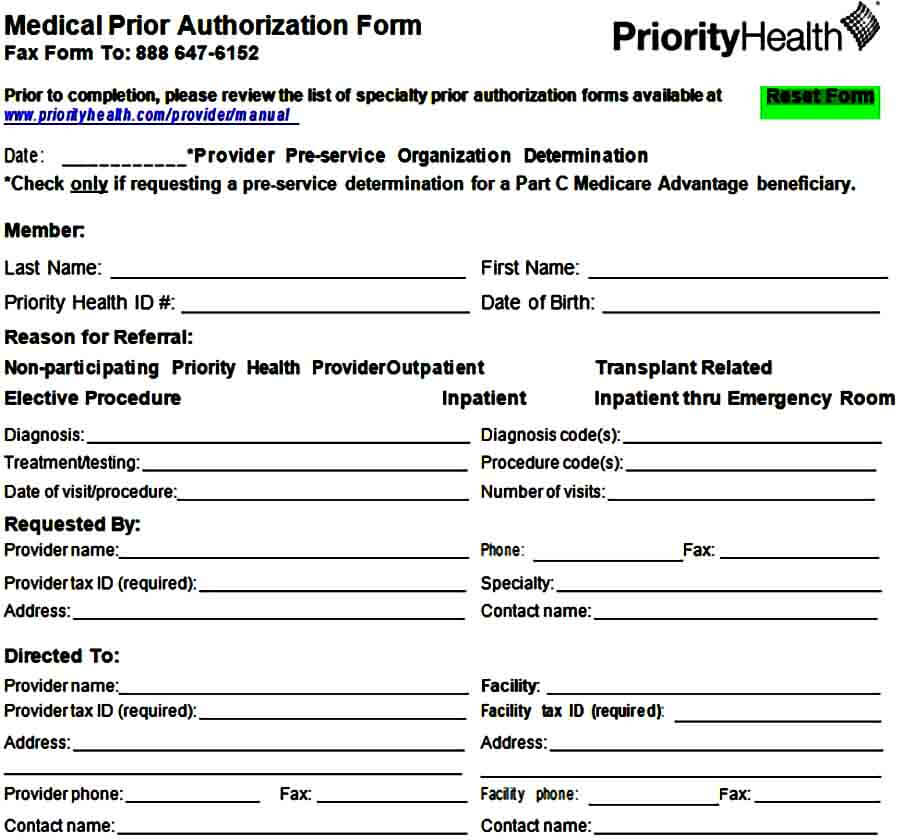 medical authorization health information form