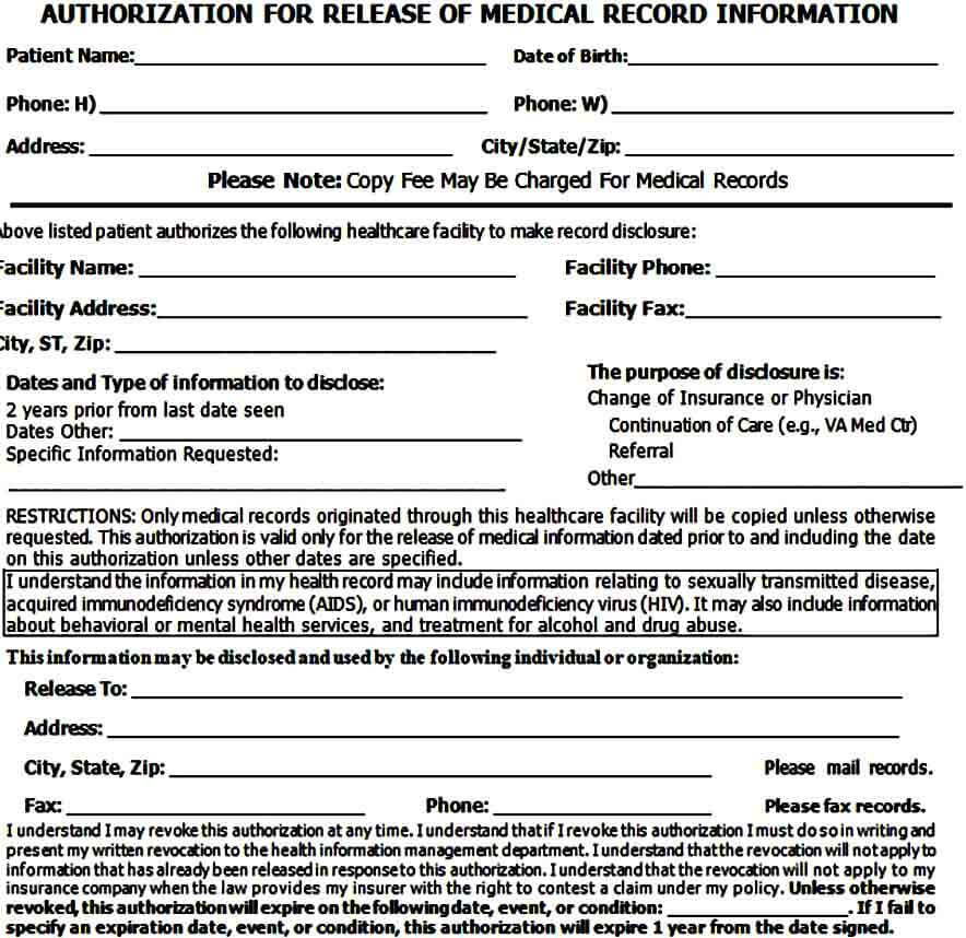 medical authorization release form