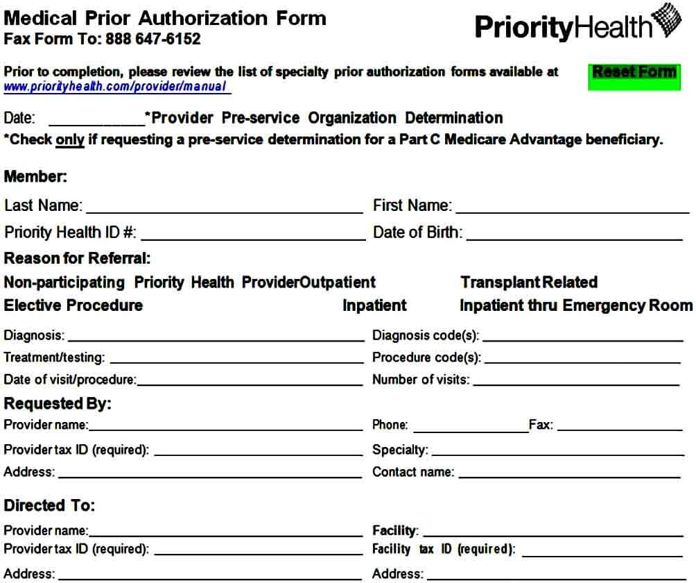 medical prior authorization form