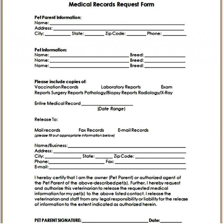 Request For Medical Records Form Template